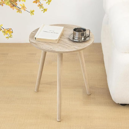 AWASEN Round Side Table, Modern Small End Table for Living Room, Wood Accent Drink Table for Small Space with Solid Wood Legs, Easy Assembly, Rustic White Oak
