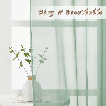 NICETOWN Sheer Sage Green Curtains for Bedroom 108 inches Length, Grommet Airy & Breathable Soft Voile Sheer Window Treatment with Light Filtering for Living Room, W54 x L108, 2 Panels