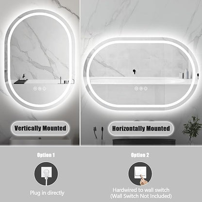 Oval LED Bathroom Mirror with Light 40" x 30", Oval Lighted Mirror for Bathroom,Pill-Shaped Frameless Oval Bathroom Mirror with Light,3 Color,Dimmable,Anti-Fog(Horizontal/Vertical)