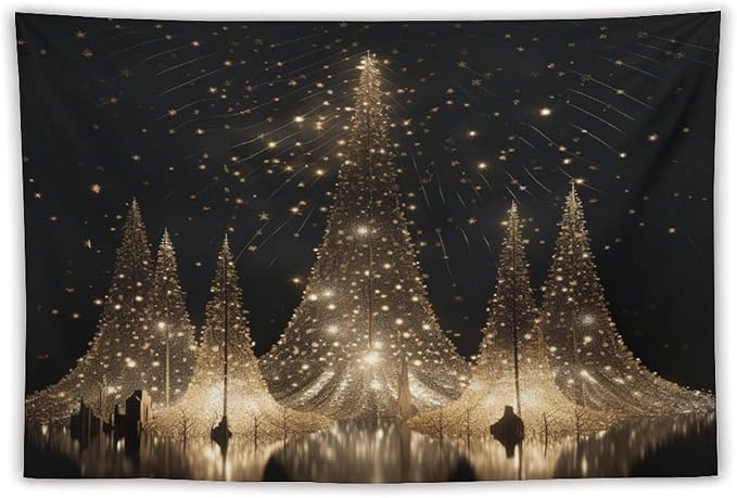 MaSiledy Tapestry Silver Lighted Christmas Trees Tapestry Aesthetic Christmas Holiday Tapestry As Wall Art Wall Hanging for Dorm Living Room Landscape 40"x60" Xmas Wall Hanging Polyester Tapestries