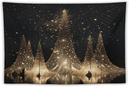 MaSiledy Tapestry Silver Lighted Christmas Trees Tapestry Aesthetic Christmas Holiday Tapestry As Wall Art Wall Hanging for Dorm Living Room Landscape 40"x60" Xmas Wall Hanging Polyester Tapestries