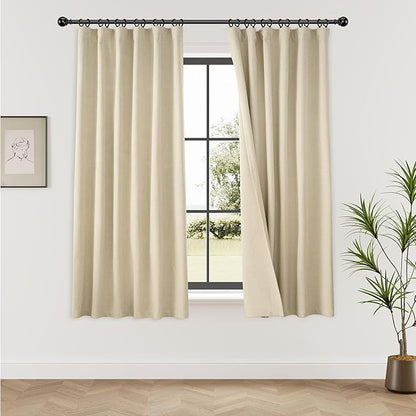 KangBang Beige Linen Blackout Curtains 72 Inches Long 6 ft, Back Tab Loop Pocket Room Darkening Soundproof Privacy Drapes for Traditional Family Room Bedroom,52x72 Inch, 2 Panels