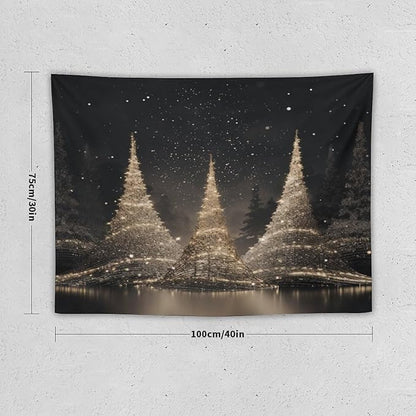 MaSiledy Tapestry Silver Lighted Christmas Trees Aesthetic Bedroom Tapestries Hello Winter Holiday Tapestry As Wall Art Wall Hanging Decor Tapestry for Bedroom Aesthetic Alt Room Landscape 30"x40"