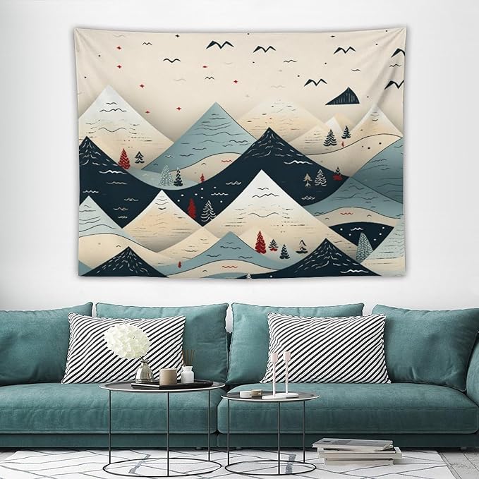 MaSiledy Snow Mountain Scandinavian Winter Tapastry's Wall Hanging Christmas Holiday Tapestry Vintage Aesthetic Tapestries Landscape Tapestry Wall Art Decor for Bedroom Living Room Dorm 60"x80"