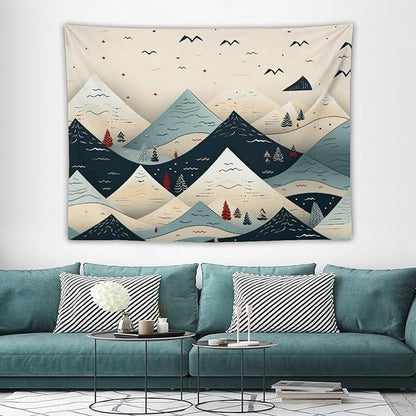 MaSiledy Snow Mountain Scandinavian Winter Tapastry's Wall Hanging Christmas Holiday Tapestry Vintage Aesthetic Tapestries Landscape Tapestry Wall Art Decor for Bedroom Living Room Dorm 60"x80"