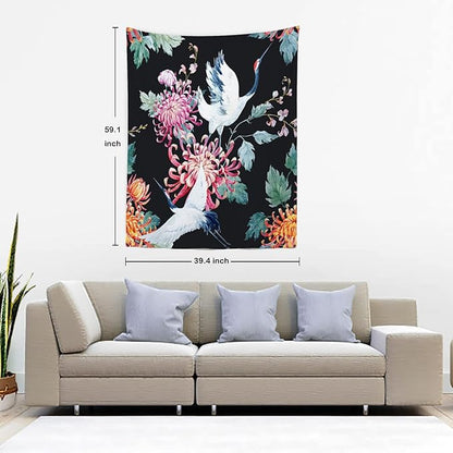 Batmerry White Watercolor S Tapestry, Flower Wall Art Hanging Decoration Polyester Fiber White Ruffled Around for Dorm Room Bedroom Living Room, 59.1x39.4 inches