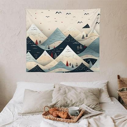 Tapestry Snow Mountain Scandinavian Winter Aesthetic Bedroom Tapestries Happy New Year Wall Tapestry Wall Decor for Bedroom Living Room Dorm Landscape 50"x60" Tapestries Winter Snowflake Decorative