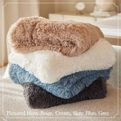 The Connecticut Home Co Bedding Blanket, Twin 80x60, Soft Fluffy Room Decor, Cozy Warm Throws for Bed, Gifts for Women, Bedroom Cute Aesthetic Blankets Shag and Sherpa Dusty Rose
