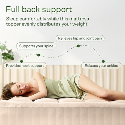 Ultra Soft Full Size Mattress Topper - Viscose Made from Bamboo Pillow Top Mattress Pad for Back Pain Relief - Naturally Cooling for Hot Sleepers, Beige