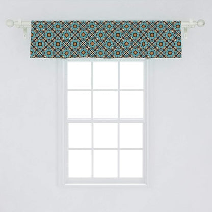 Lunarable Spanish Window Valance, Print of Talavera Design Orient Swirls European Design, Curtain Valance for Kitchen Bedroom Decor with Rod Pocket, 54" X 12", Teal Green