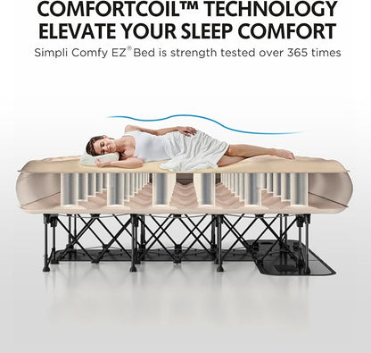 Simpli Comfy Queen EZ Bed Self-Inflating Air Mattress with Built-in Frame, Pump and Wheeled Case, Blow Up Inflatable Rolling Air Bed on Wheels