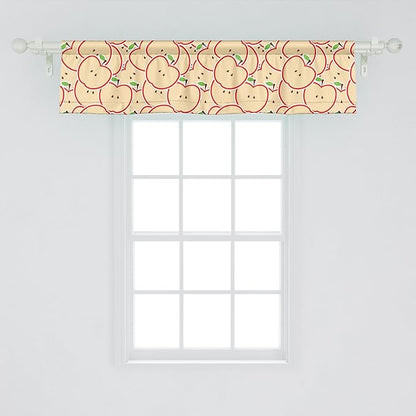 Ambesonne Fruits Window Valance Pack of 2, Modern Illustration Fruit from Abstract Cartoon Drawing Outline Look, Rod Pocket Curtain Valances for Kitchen Bedroom, 42" X 12", Apple Green Beige and Red