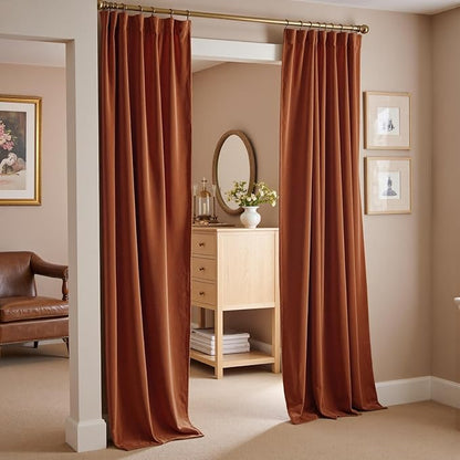 Lazzzy Velvet Blackout Curtains Thermal Insulated Room Window Drapes Super Soft Luxury Curtains for Living Room Bedroom Rod Pocket 2 Panels, Burnt Orange, 52" W x 96" L