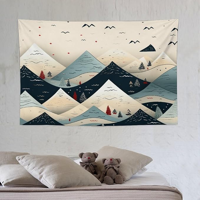 MaSiledy Tapestry Wall Hanging Snow Mountain Scandinavian Winter Tapestry Merry Christmas Winter Xmas Tapestry for Bedroom Aesthetic Wall Hanging Decor Tapestry for Bedroom Aesthetic Alt Room 40"x60"