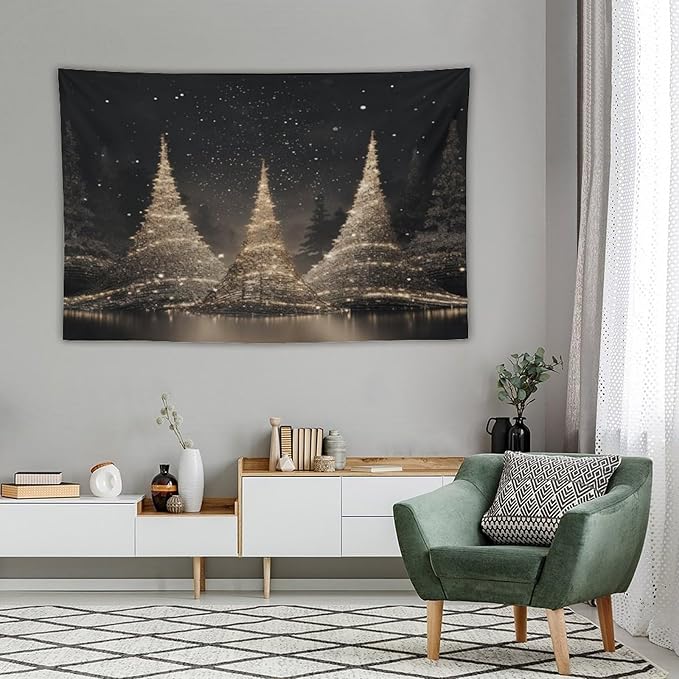 Tapestry Silver Lighted Christmas Trees Tapestries for Bedroom Vintage Christmas Wall Tapestry Vintage Wall Hanging for Living Room Dorm Decor Landscape 40"x60" Tapestries Winter Snowflake Decorative