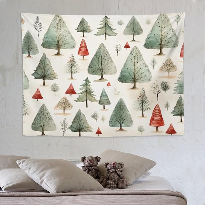 Tapestry Vintage Christmas Tree Watercolor Tapestries for Bedroom Aesthetic Watercolor Christmas Tree Tapastry's Wall Hanging Wall Hanging Decor Home Decoration for Bedroom Living Room Dorm 60"x80"