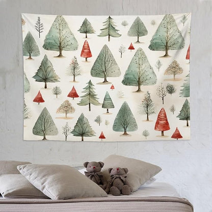 Tapestry Vintage Christmas Tree Watercolor Tapestries for Bedroom Aesthetic Watercolor Christmas Tree Tapastry's Wall Hanging Wall Hanging Decor Home Decoration for Bedroom Living Room Dorm 60"x80"