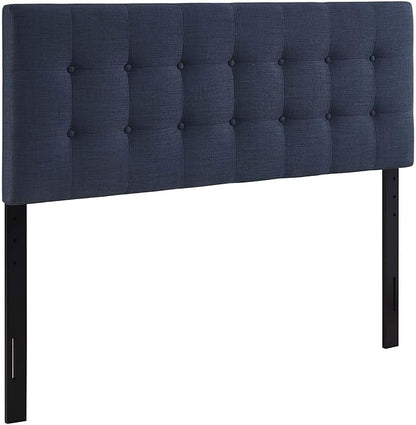 Modway Emily Tufted Button Linen Fabric Upholstered King Headboard in Navy