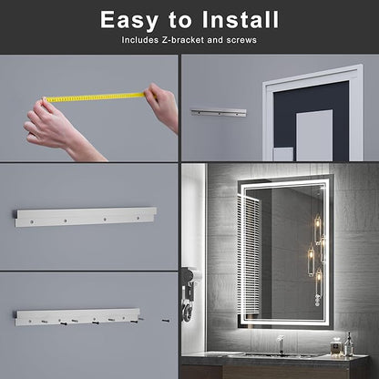 40‘’x30'' Lighted Mirrors for Bathroom Wall Backlit + Front Lit, Rectangular LED Bathroom Mirror Frameless with Lights Anti Fog, Dimmable, 3 Colors,Tempered Glass, Shatter-Proof