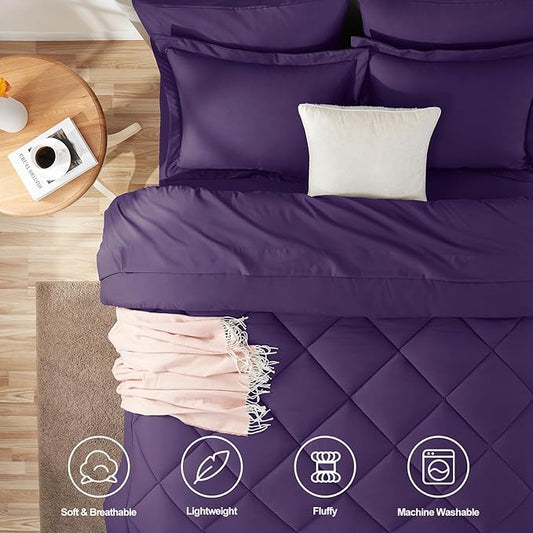 CozyLux Full Size Comforter Sets Purple - 7 Pieces Bed in a Bag Full, Luxury Soft Bed Set for All Seasons, Bedding Set with Down Alternative Comforter, Sheets, Pillowcases & Shams