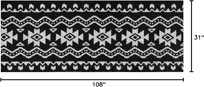 Custom Length Cut to Size Tribal Ethnic Southwestern Inspired Hallway Runner Rug, Non Slip Rubber Backed, 31 inch Wide X Customized Length, Aztec Black, 31 inch X 9 feet
