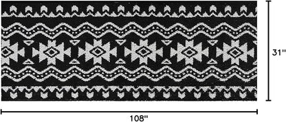 Custom Length Cut to Size Tribal Ethnic Southwestern Inspired Hallway Runner Rug, Non Slip Rubber Backed, 31 inch Wide X Customized Length, Aztec Black, 31 inch X 9 feet