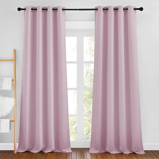 NICETOWN Baby Pink Room Darkening Bedroom Curtains 96 inches Long, Grommet Thermal Insulated Room Darkening Window Treatments Sound Reducing for Living Room, W46 x L96, 2 Panels