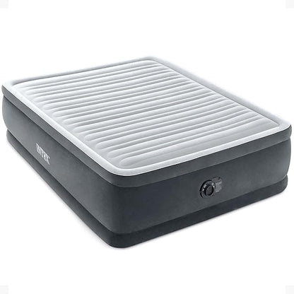 Intex Dura-Beam Deluxe Comfort-Plush Elevated: Fiber-Tech – Queen Size – Built-in Electric Pump – 18in Bed Height – 600lb Weight Capacity