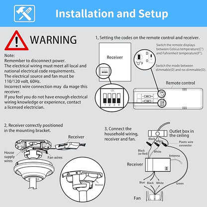 Universal Thermostatic Ceiling Fan Remote Control Kit Replacement for Hampton Bay Home Decorators Collection Hunter Harbor Breeze,w/Speed Control Timer Light Dimmer,for 2AAZPHD3/HD3 KUJCE10320/TR222A