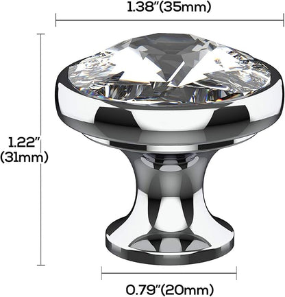Alzassbg 6 Pack Clear Crystal with Matt Black Base Cabinet Knobs, 1-3/8 Inch (35mm) Diameter Cabinet Hardware Round Crystal Knobs for Drawers AL1011MB