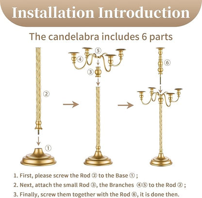 Sziqiqi 28In Floor Candelabra Tall Taper Candlestick for Candle and Floral Metal Candle Holders Table Centerpiece for Wedding Party Event Room