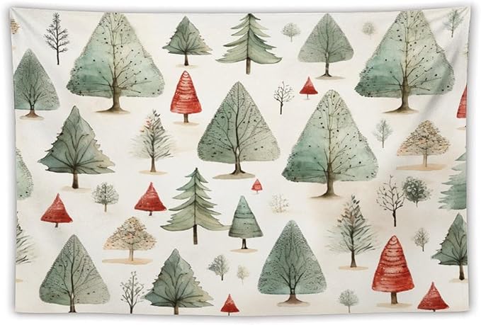MaSiledy Tapestry Wall Hanging Vintage Christmas Tree Watercolor Tapestry Rustic Style Nature Forest Bedroom Tapestries Wall Hanging Decor Home Decoration for Bedroom Living Room Dorm 40"x60"