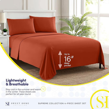 California King Sheet Sets - Breathable Luxury Sheets with Full Elastic & Secure Corner Straps Built In - 1800 Supreme Collection Cal King Deep Pocket Bedding Set, Sheet Set, California King, Rust