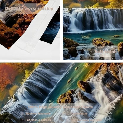 Batmerry Autumn Forest Tapestry, Waterfall At Red Autumn Forest Wall Art Hanging Decoration Polyester Fiber White Ruffled Around for Dorm Room Bedroom Living Room, 39.1x59.1 inches
