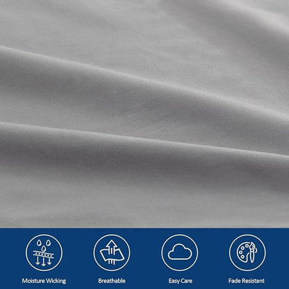 Deep Pocket King Sheet Set for Air Mattress - Extra Deep Pocket King Bed Sheet Set - 3Pcs Side Storage Pocket Fitted Sheet & Pillowcases Easily Fits 16in to 24in Pillow Top Air Bed Mattress(Grey)