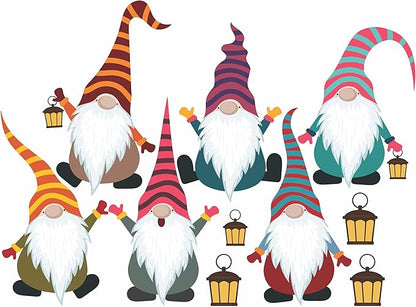 6 x 12 Christmas Elf Window Clings. Colorful Nordic Christmas Gnome Window Decal Decoration. Reusable, No Adhesive, Window, Door & Glass Scandinavian Holiday Décor. Made in America. (Large, Set of 6)