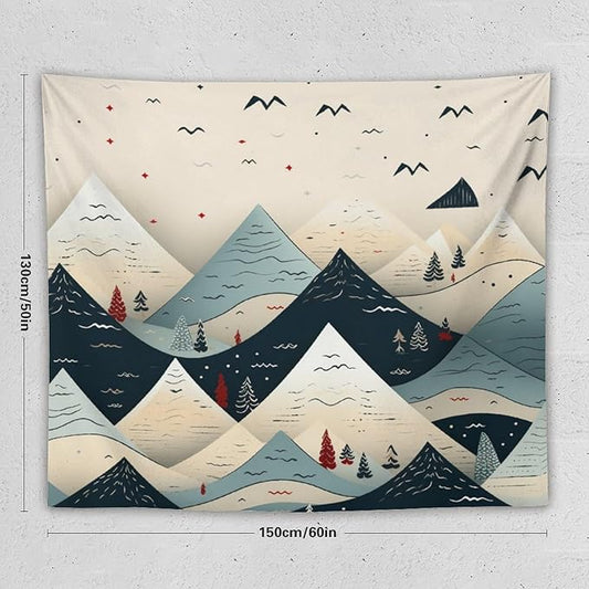 Tapestry Snow Mountain Scandinavian Winter Aesthetic Bedroom Tapestries Happy New Year Wall Tapestry Wall Decor for Bedroom Living Room Dorm Landscape 50"x60" Tapestries Winter Snowflake Decorative