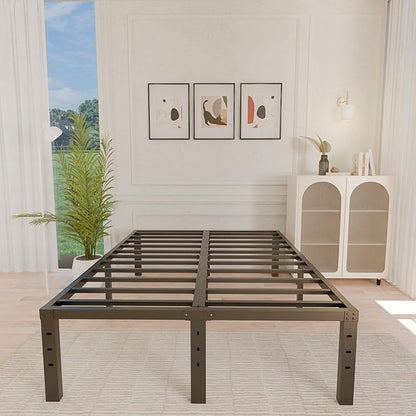 ALDRICH Metal Bed Frame Queen Size - 16 Inch Tall Black Basic Steel Slats Platform, Easy Assembly Heavy Duty Noise Free Bedframes, No Box Spring Needed