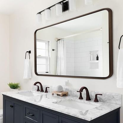 ANDY STAR 48x32 Inch Bronze Bathroom Mirror, Rounded Rectangle Oil Rubbed Bronze Mirrors for Bathroom,Tube Metal Framed, 1’’ Deep Wall Mounted Vertically/Horizontal