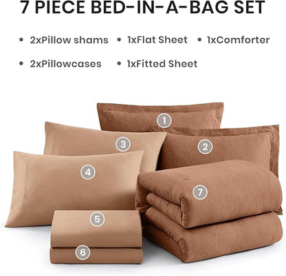 Monbix King Size Comforter Set, Autumn Leaf King Bedding Set Reversible, King Comforter Set 7 Pieces, Cationic Dyeing Bed in a Bag with Comforter, Sheets, Pillowcases & Shams