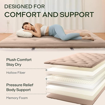 ZonLi Japanese Floor Futon Mattress Twin Size 75"x 39", 100% Cotton Cover 4'' Thicken Tatami Mattress, Foldable Sleeping Pad, Portable Dormitory Tatami Mat, Roll Up Floor Lounger Bed for Adult (Khaki)