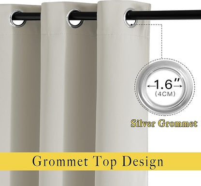 NICETOWN Room Darkening Natural Curtains 84 inches Long, Grommet Room Darkening Thermal Insulated Sound Dampening Window Treatments for Bedroom/Home Office, 2 Panels, W46 x L84