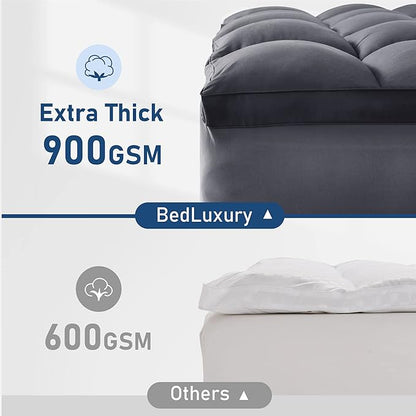 Queen Mattress Topper Size Extra Thick Pillowtop for Pressure Relief Cooling Mattress Topper Plush Mattress Pad Cover Protector with 8-21 Inch Deep Pocket 3D Snow Down Alternative Fill Grey