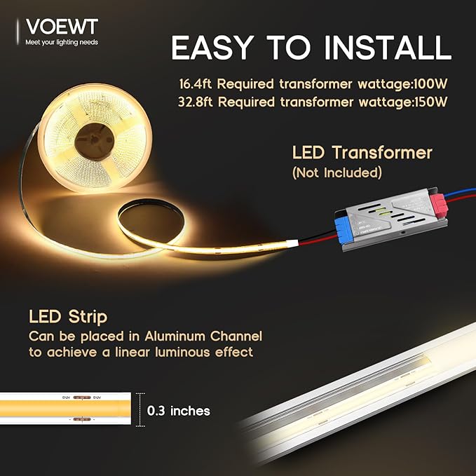 COB LED Strip Lights Neutral White 4000K,16.4ft 24V High CRI 95Ra+ Super Bright,Flexible Tape Lights for Bedroom,Mirror,Kitchen Cabinet, Living Room(Power Supply Not Included)