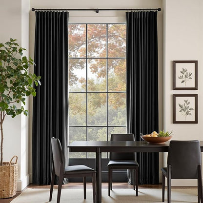 Lazzzy Velvet Blackout Curtains Thermal Insulated Room Window Drapes Super Soft Luxury Curtains for Living Room Bedroom Rod Pocket 2 Panels, Black, 52" W x 84" L