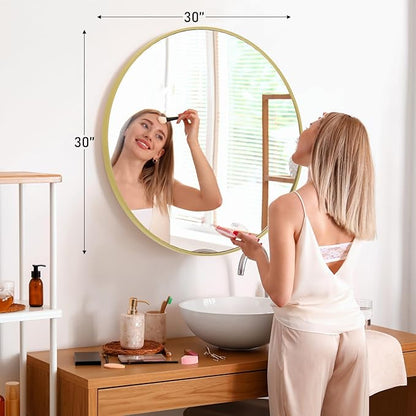Sweetcrispy 30in Round Bathroom Mirrors for Wall, Bathroom Mirrors for Over Sink, Wall Decor for Bathroom, Entryway, Bedroom, Vanity, Classical Gold