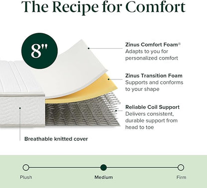 ZINUS 8 Inch Foam and Spring Hybrid Mattress [New Version], King, Fiberglass Free, Medium Firmness, Durable Support, Certified Safe Foams & Fabric, Mattress in A Box