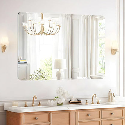 Frameless Bathroom Mirror for Over Sink,Wall Mounted Vanity Mirrors 20x28in,Rounded Rectangle Mirror Frameless with Polished Edge for Bedroom,Living Room,Entryway,Shatterproof (Horizontal/Vertical)