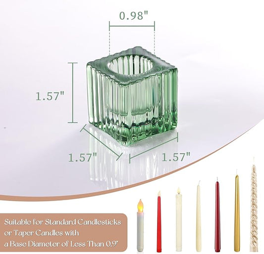 LETINE 12pcs Green Cube Taper Candle Holders - Ideal Candle Stick Holder Decor for Modern Wedding Table Centerpieces & Holiday Decor, Elegant Candlestick Set for Home Ambiance