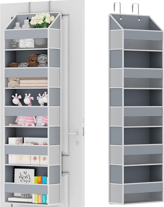 Over The Door Organizer - Over Door Storage Organizer with 5 Large Pockets & 10 Mesh Side Compartments - Heavy-Duty Hanging Storage for Bathroom, Bedroom & Closet - Baby Room Organize Solution